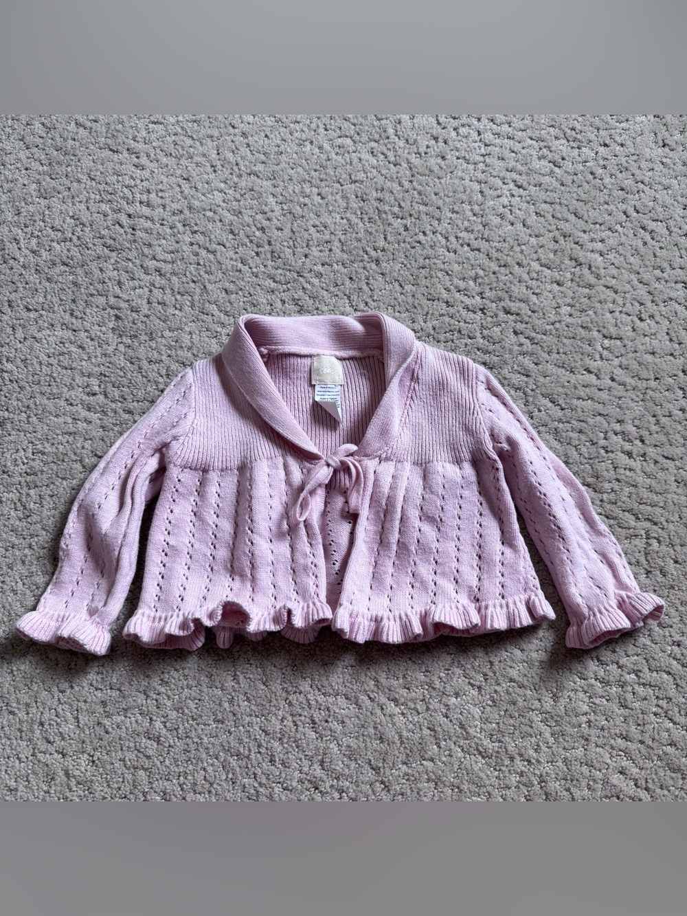 Tea Collection Baby Girl Pink Tie Sweater Cardigan 3-6 Months Pima Cotton